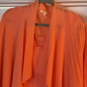 Eileen Fisher Orange Open-Front Pleated Cardigan